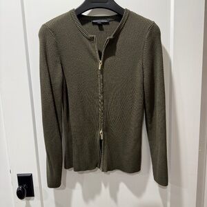 Boston Proper, olive double zipper sweater, size M